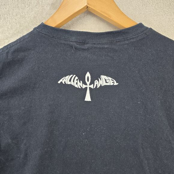 Vintage Fallen Angel Shirt Mens Medium Black Y2K Hooded Prince Goth Cross Wings - Picture 6 of 8